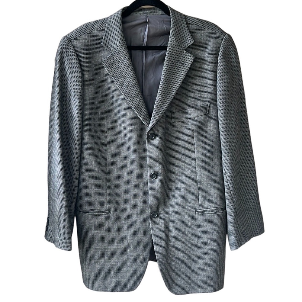 Ermenegildo Zegna Soft 100% Wool 44L Men's Blazer Sports Jacket Micro Geo Gray